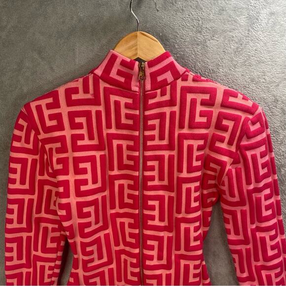 Bodycon Mini Dress Women Large Hot Pink Jacquard Knit Fitted Going Out‎ Party - Picture 10 of 14